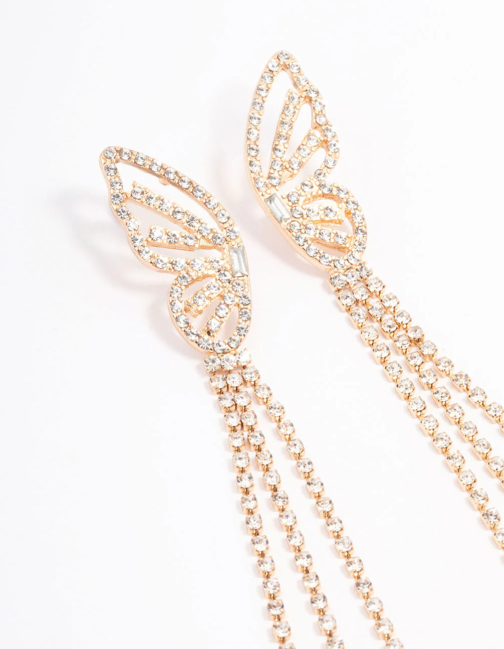 Gold Butterfly Cup Chain Drop Earrings - Image 2