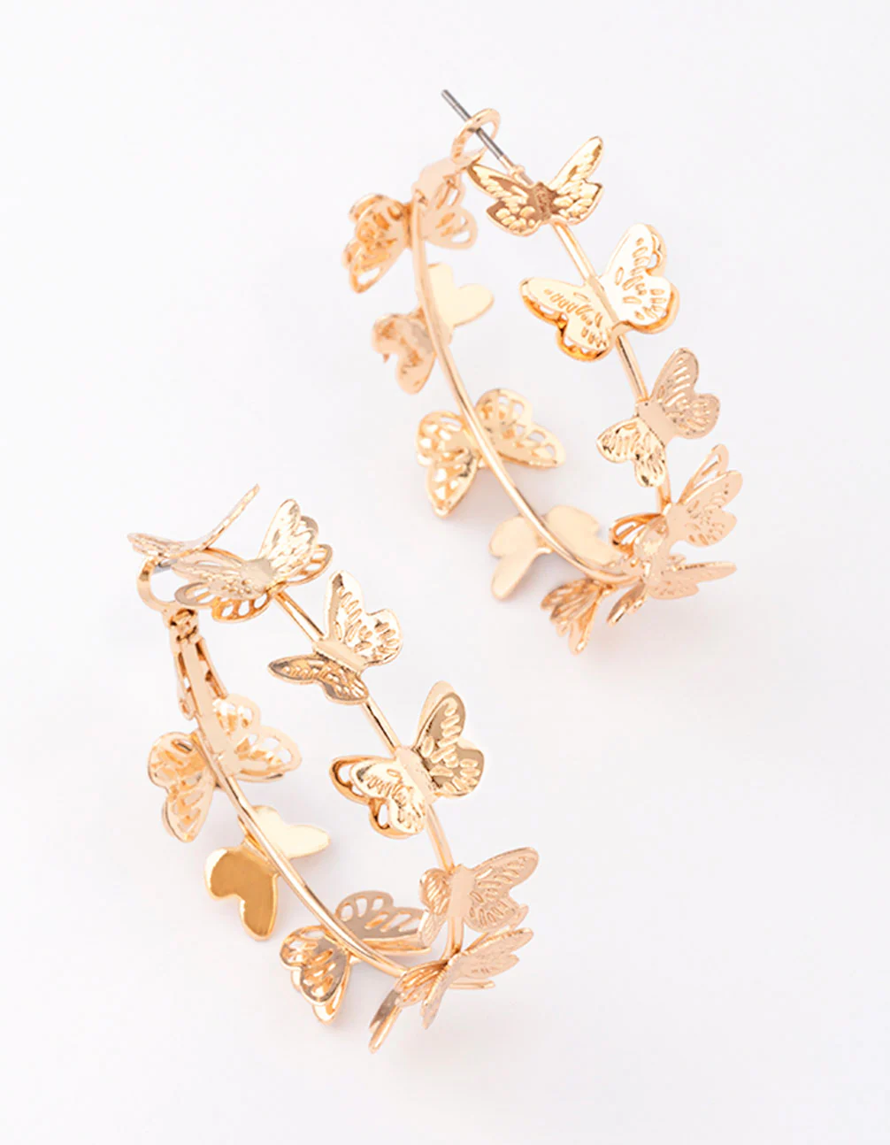 Gold Butterfly Medium Hoop Earrings - Image 2