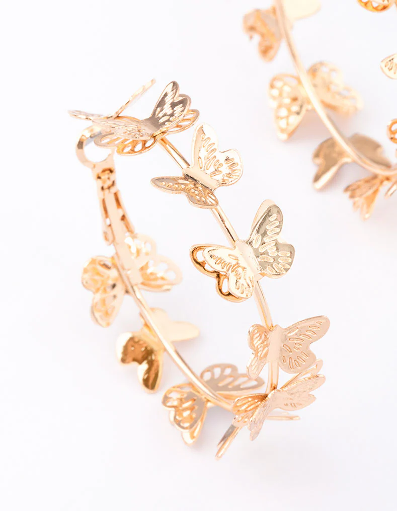 Gold Butterfly Medium Hoop Earrings - Image 3
