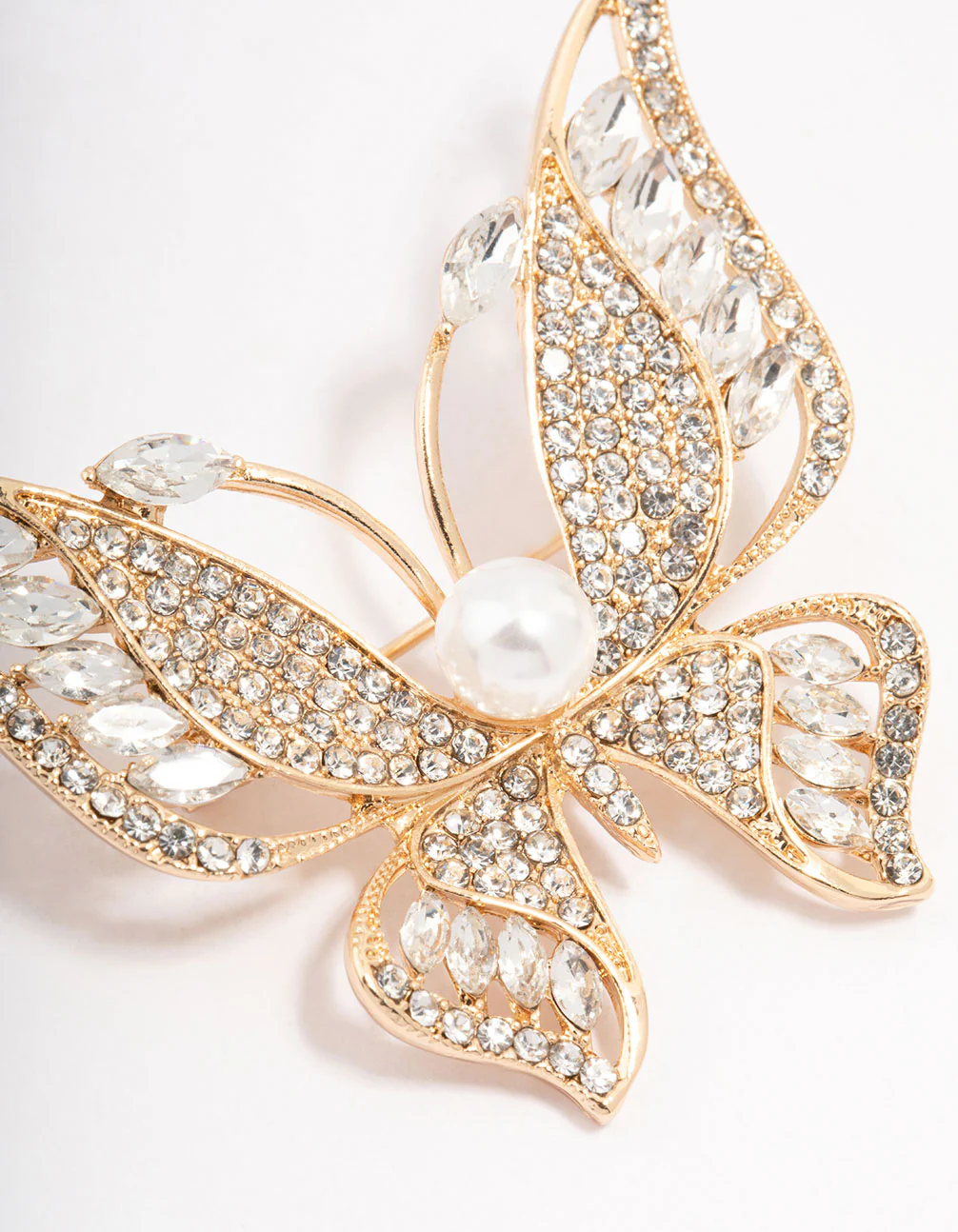 Gold Butterfly Pearl Detailed Brooch - Image 2