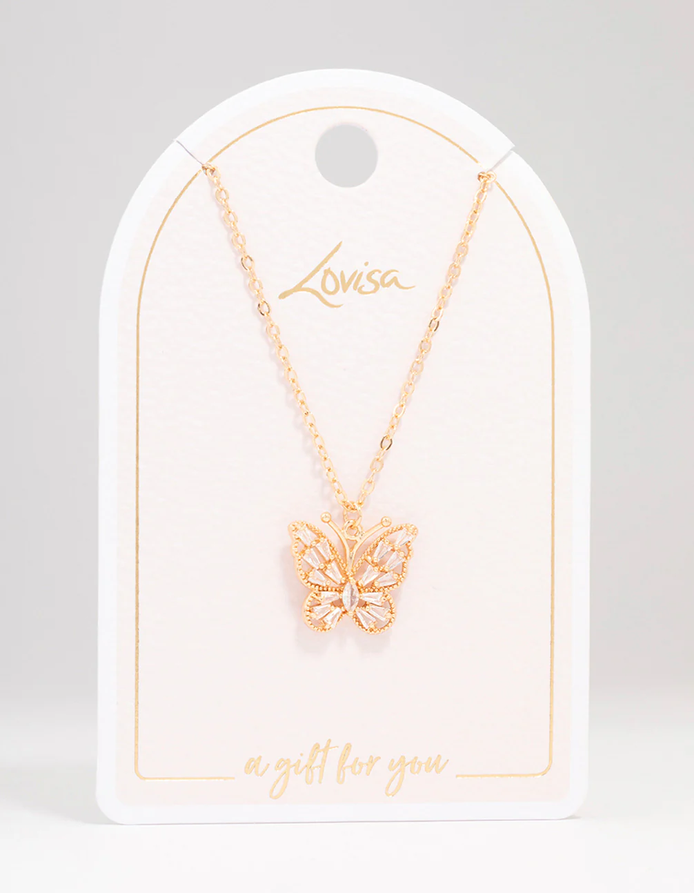 Gold Butterfly Rectangular Diamante Necklace - Image 2
