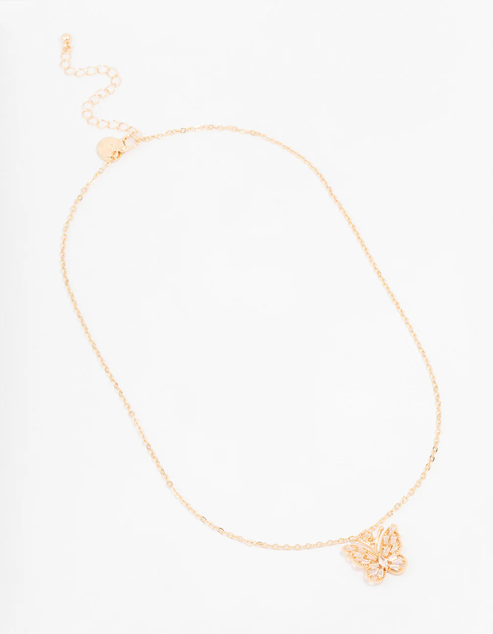 Gold Butterfly Rectangular Diamante Necklace - Image 3