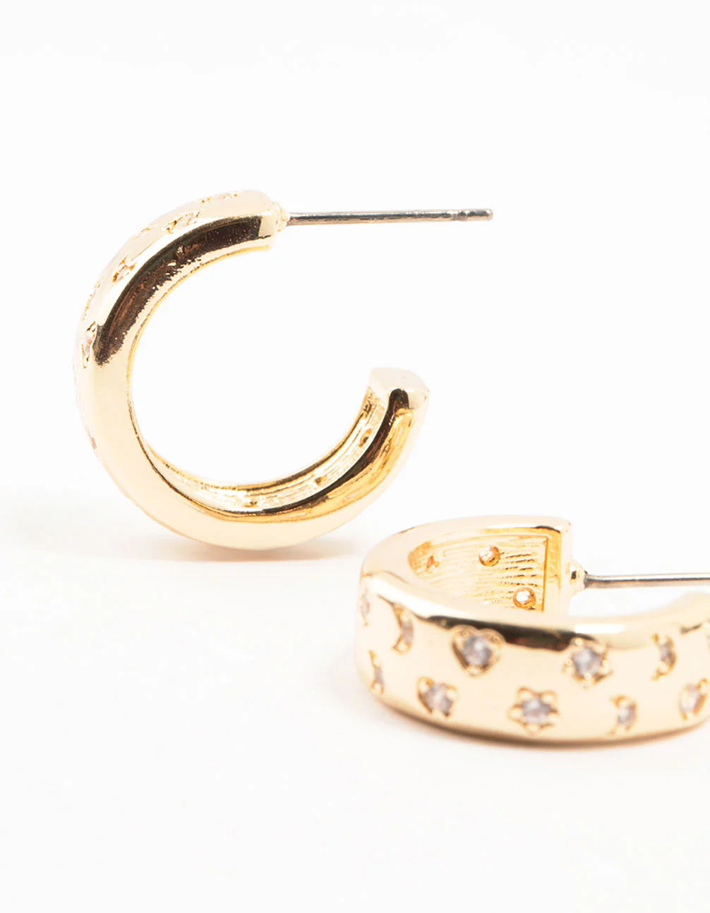 Gold Celestial Mini Star Cubic Zirconia Hoop Earrings - Image 2