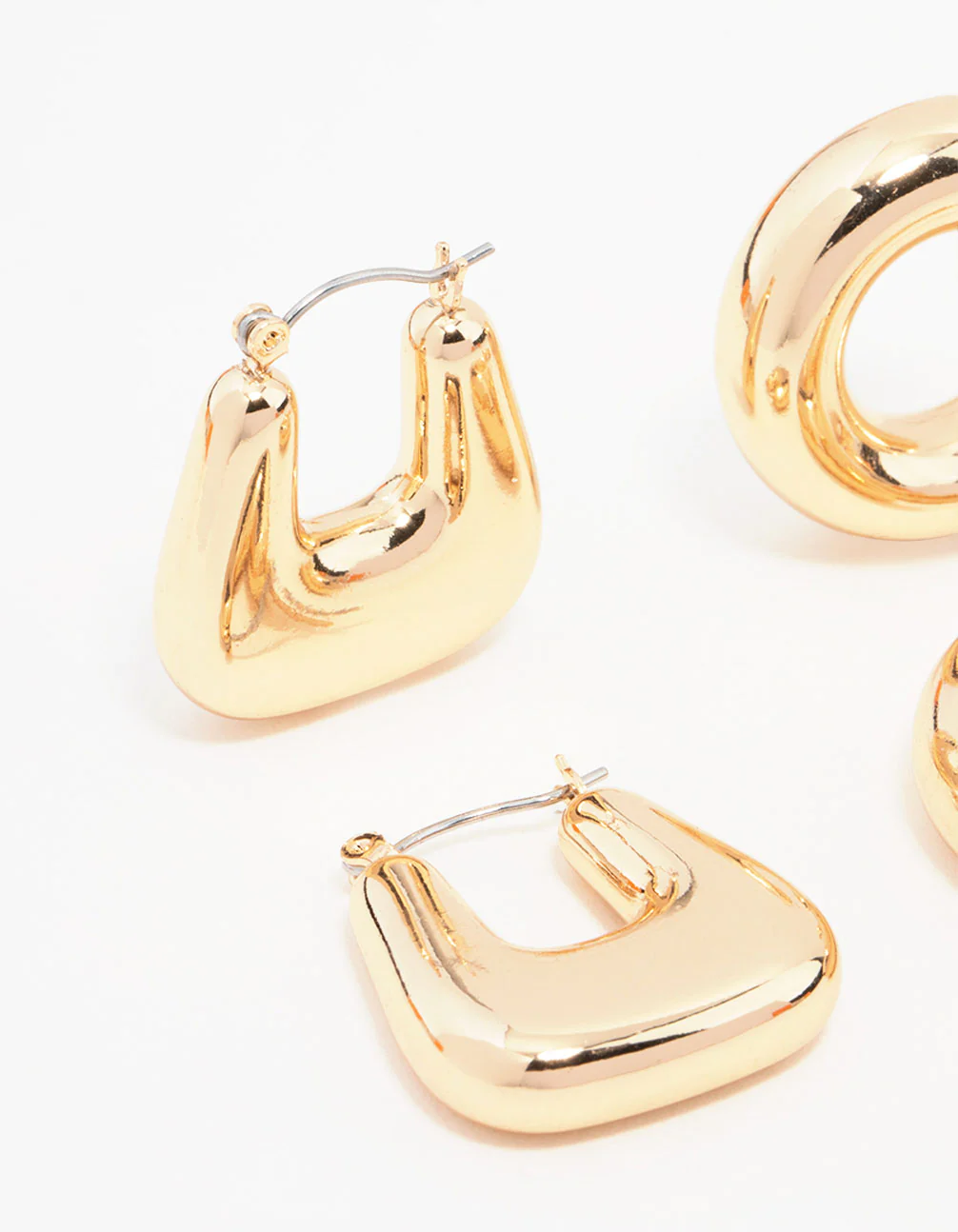 Gold Chunky Mixed Shaped Hoop Earrings 3-Pack - Image 2