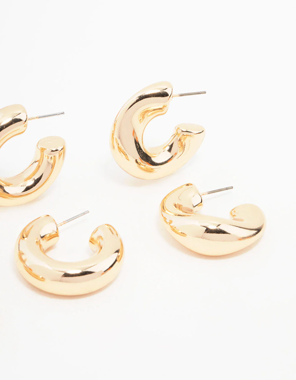 Gold Chunky Mixed Shaped Hoop Earrings 3-Pack - Image 3