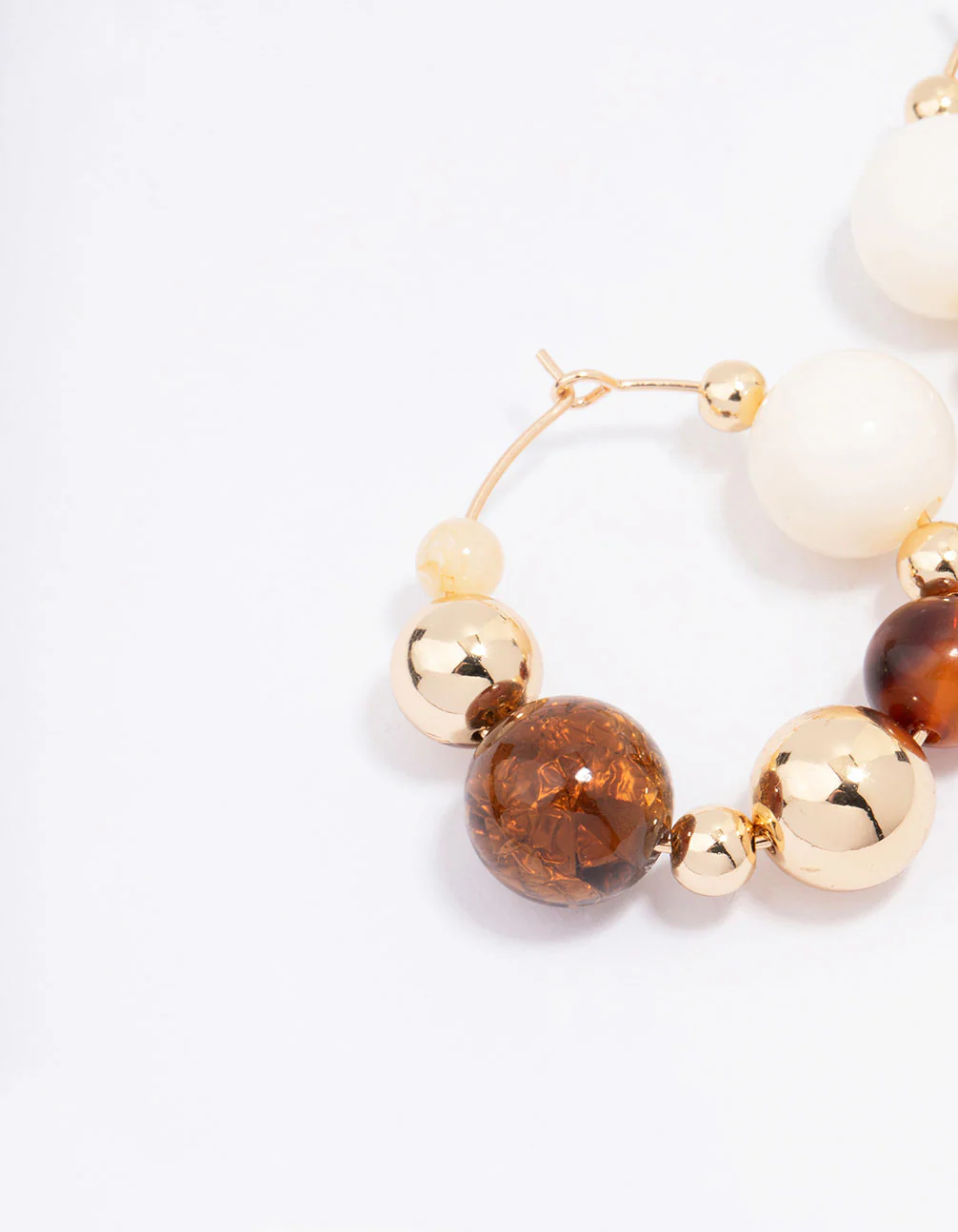 Gold Chunky Neutral Beaded Hoop Earrings - Image 2