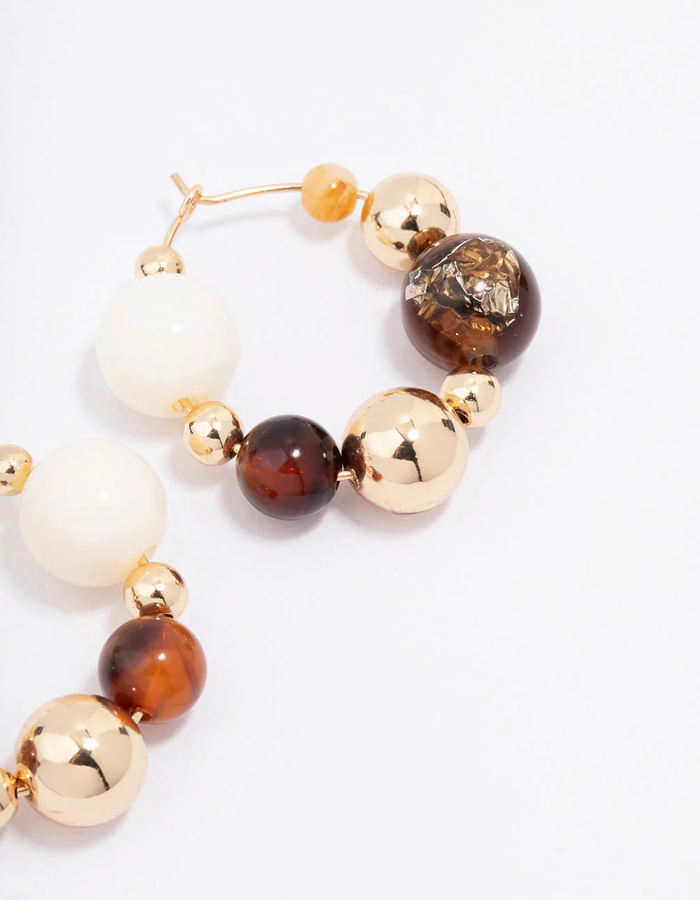 Gold Chunky Neutral Beaded Hoop Earrings - Image 3