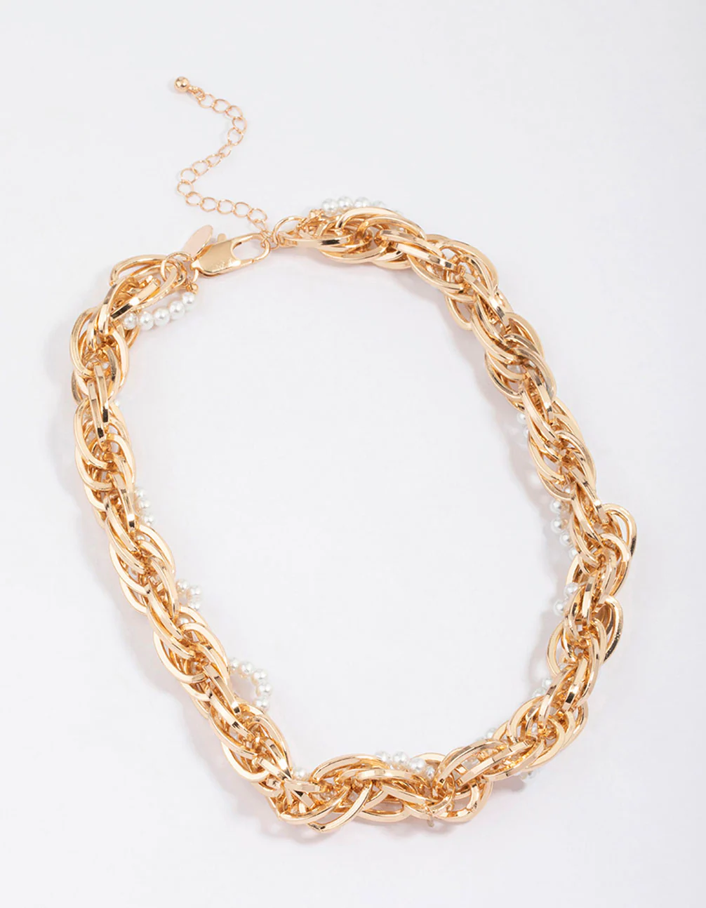 Gold Chunky Wavy Pearl Chain Necklace - Image 2