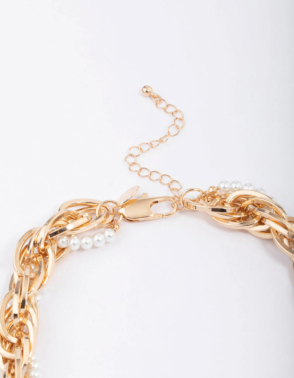 Gold Chunky Wavy Pearl Chain Necklace - Image 3