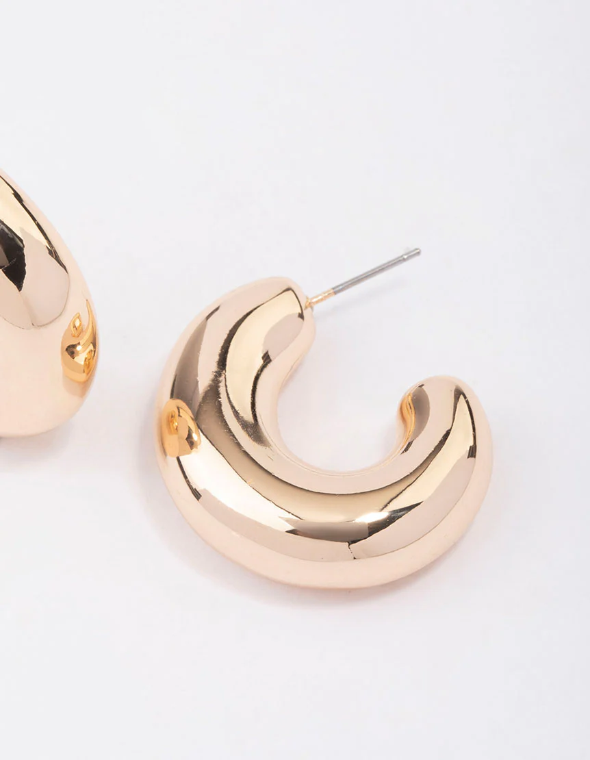 Gold Chunky Wide Hoop Earrings - Image 3