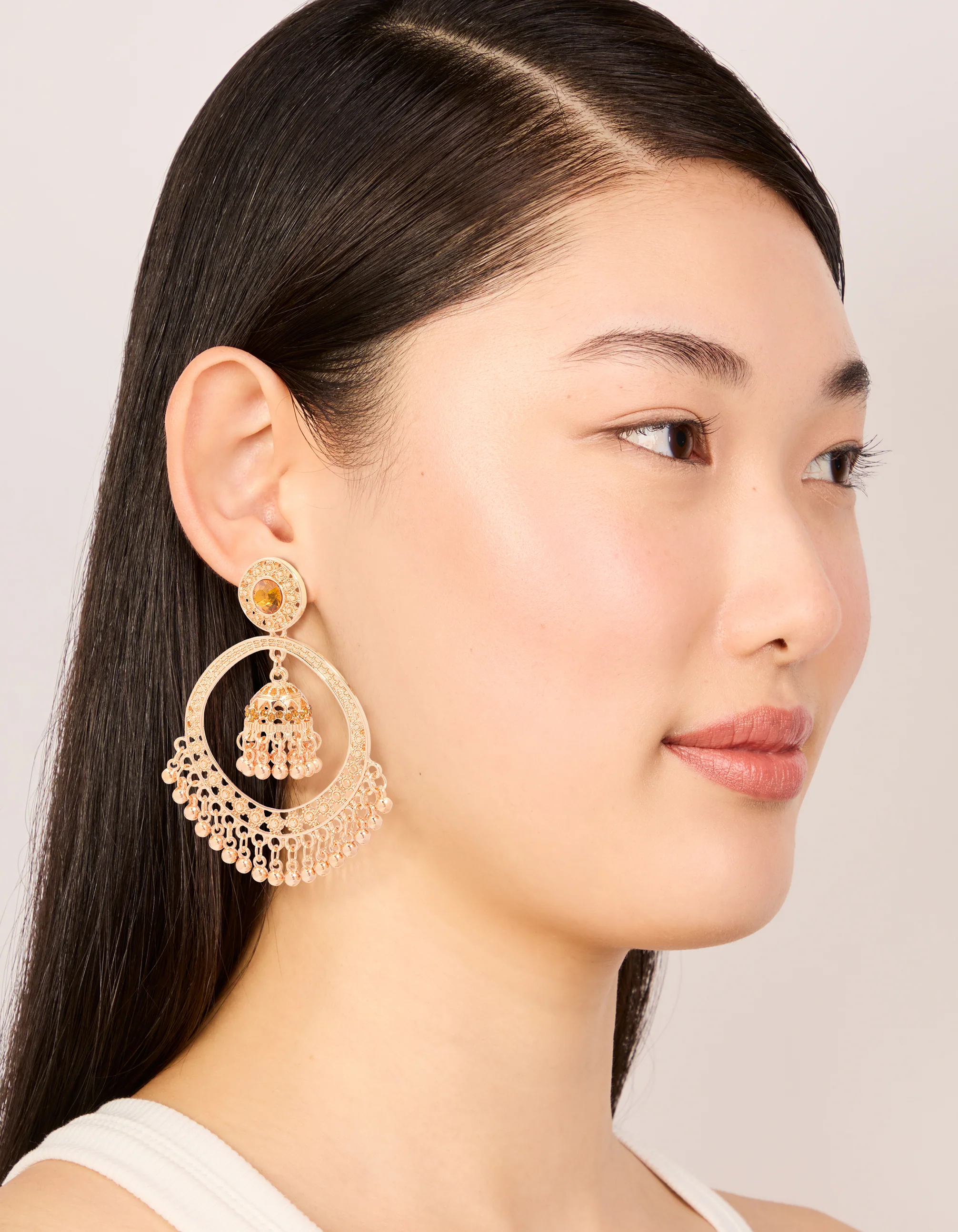 Gold Circle Boho Drop Earrings - Image 3