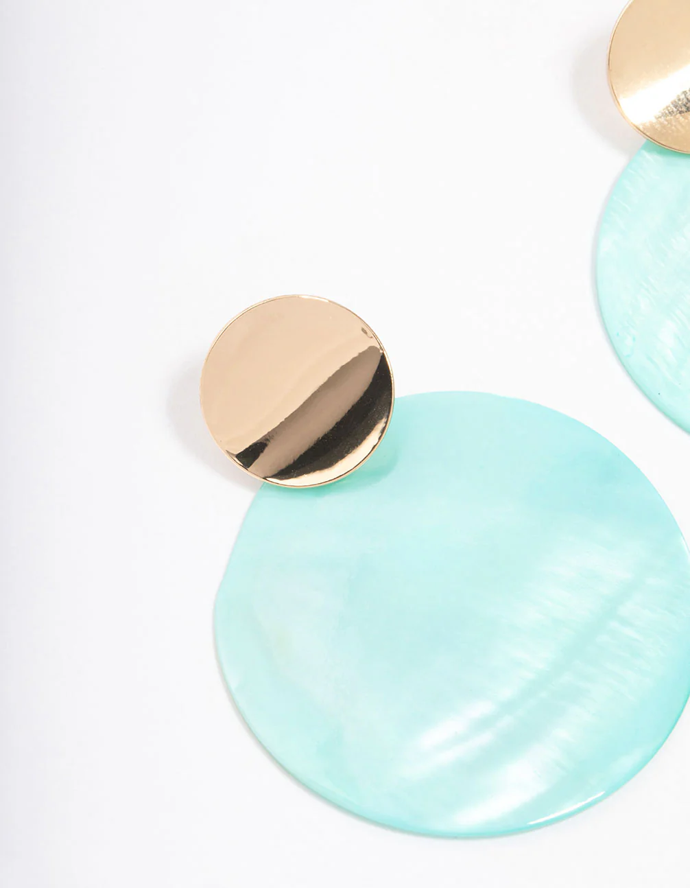 Gold Blue Genuine Shell Circle Drop Earrings - Image 2