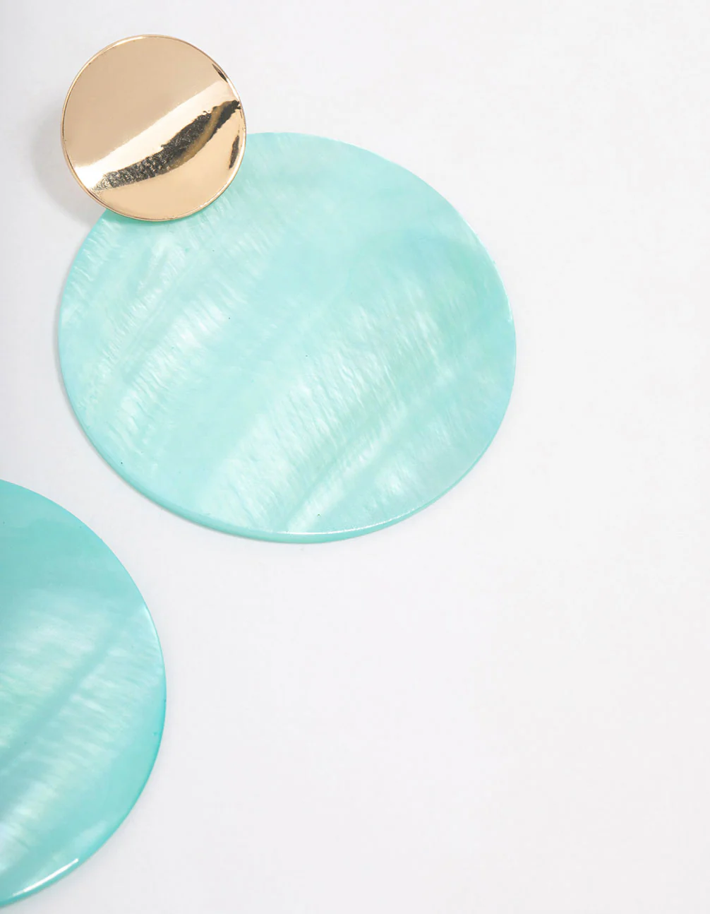Gold Blue Genuine Shell Circle Drop Earrings - Image 3