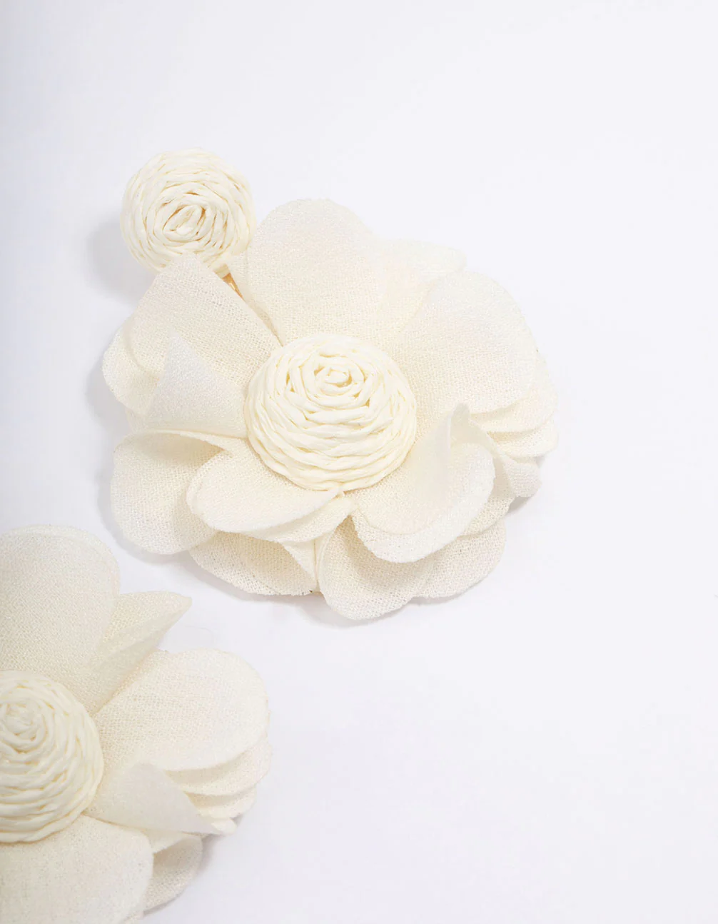 Gold & Cream Raffia Petal Flower Drop Earrings - Image 3