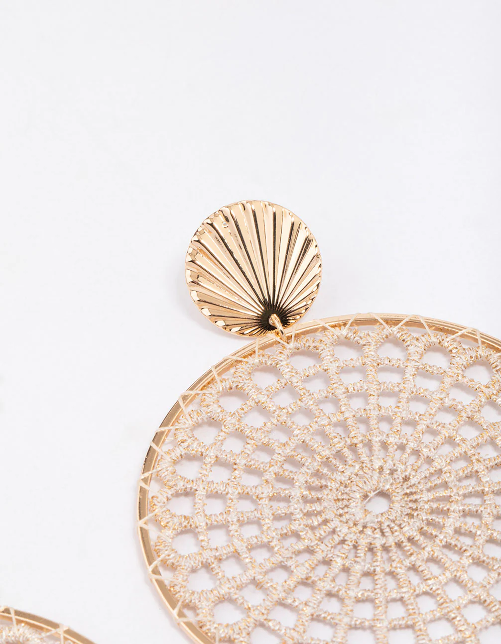 Gold Crochet Round Drop Earrings - Image 3