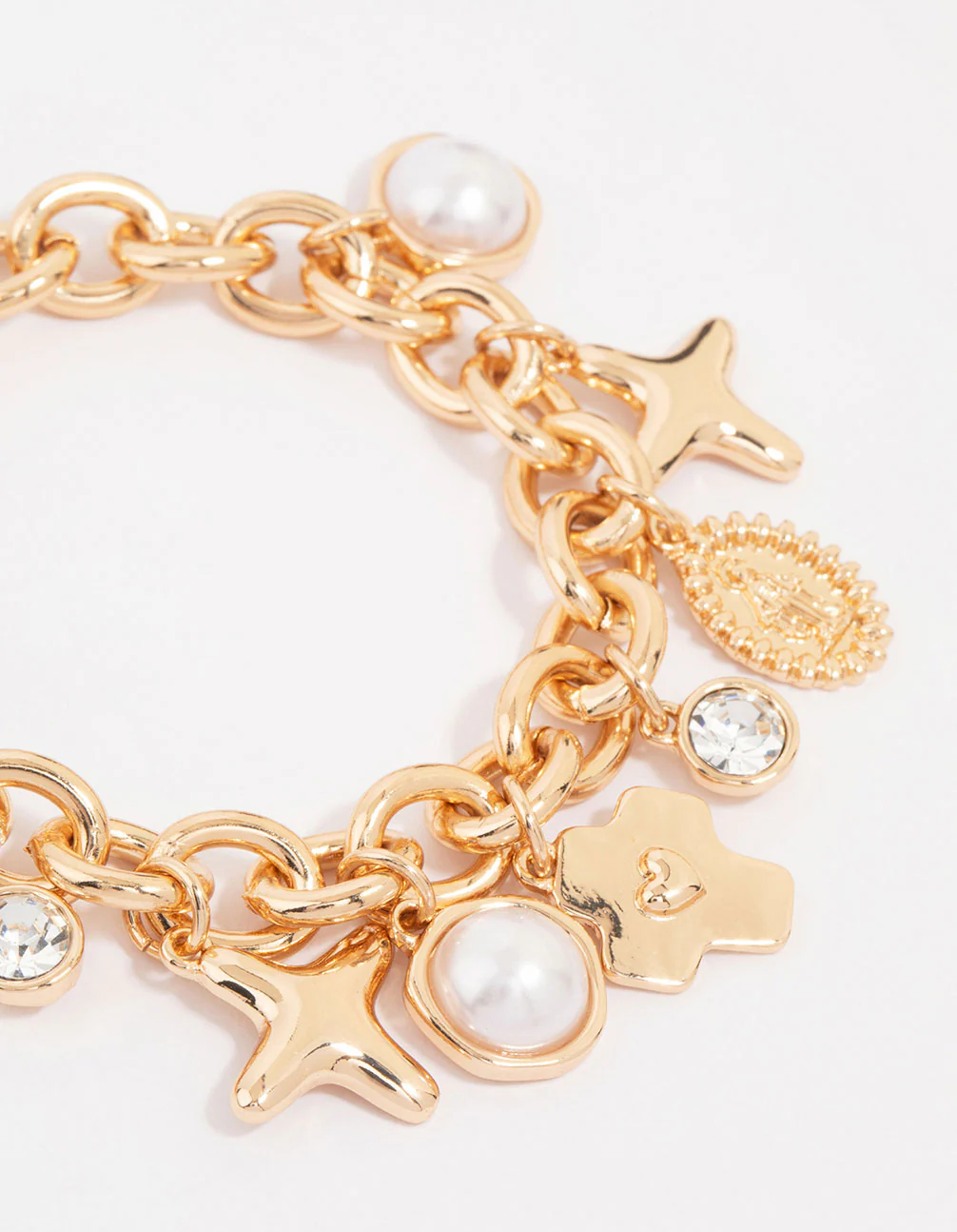 Gold Cross & Pearl Charm Bracelet - Image 2