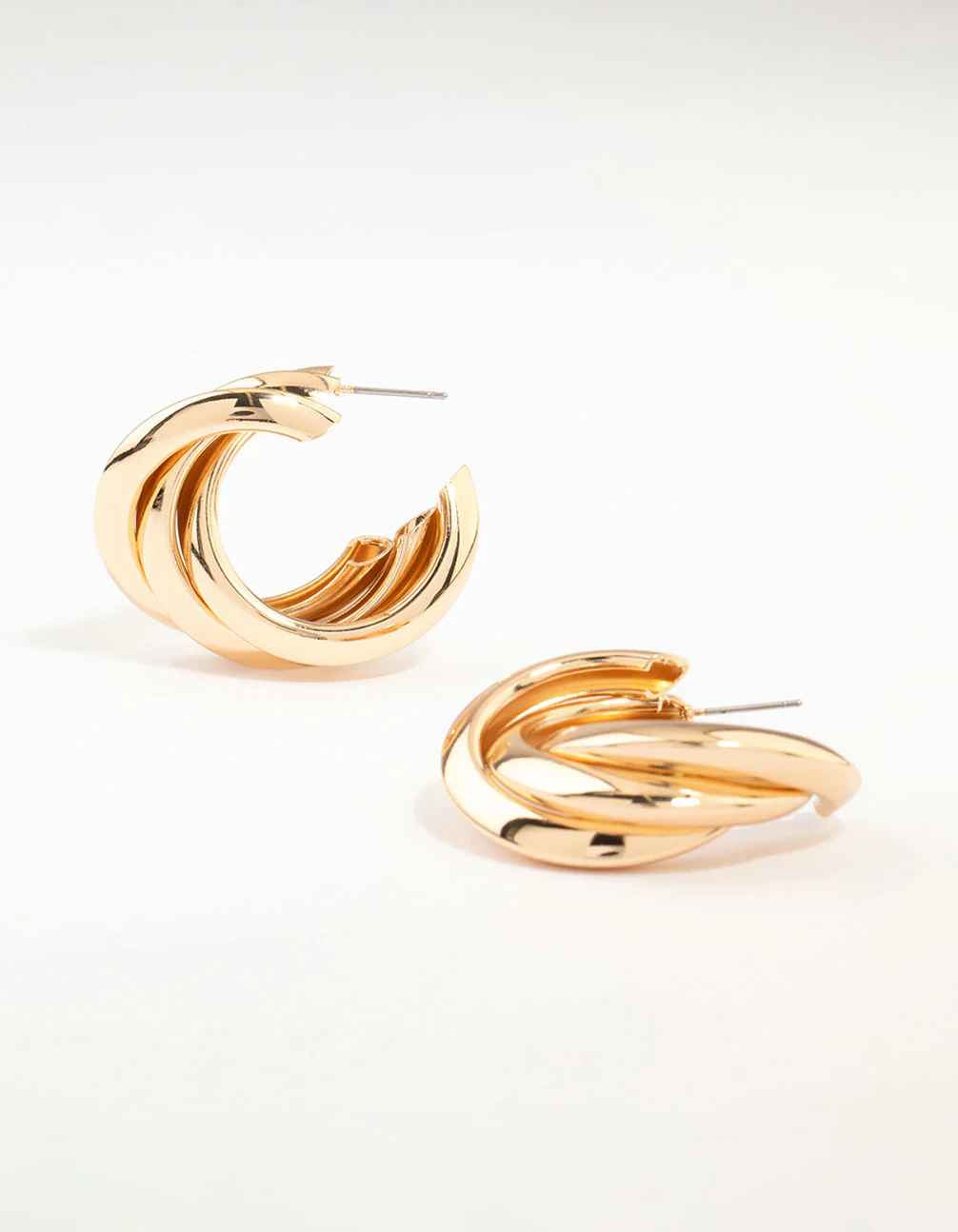 Gold Crossover Thick Hoop Earrings