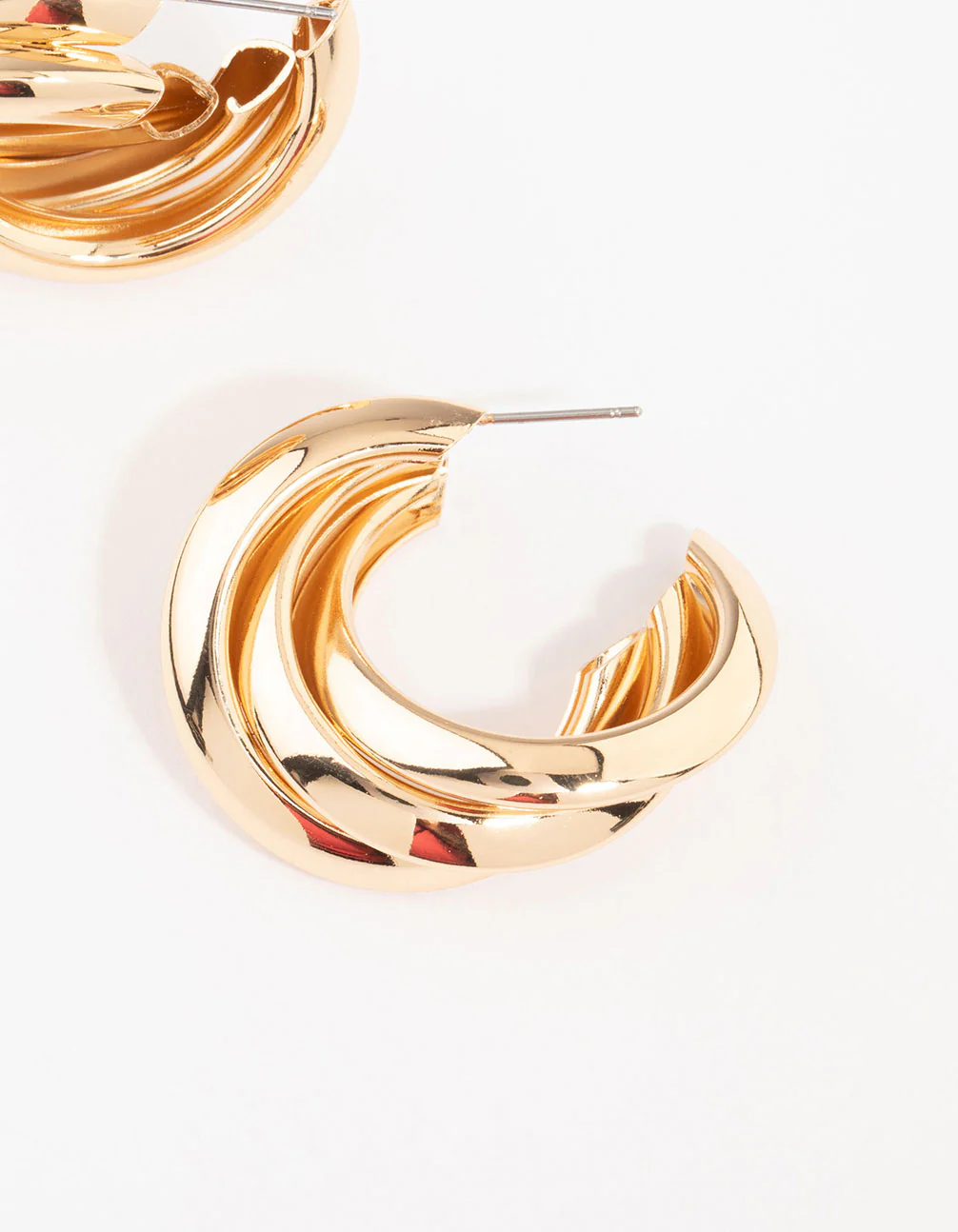 Gold Crossover Thick Hoop Earrings - Image 5