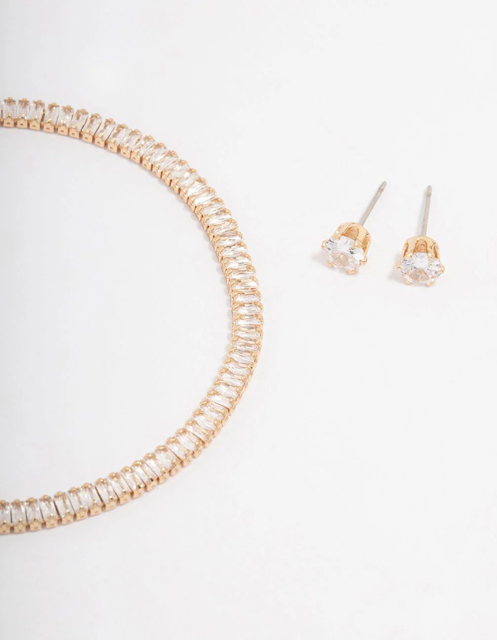 Gold Cubic Zirconia Baguette Tennis Bracelet & Earring Set - Image 2