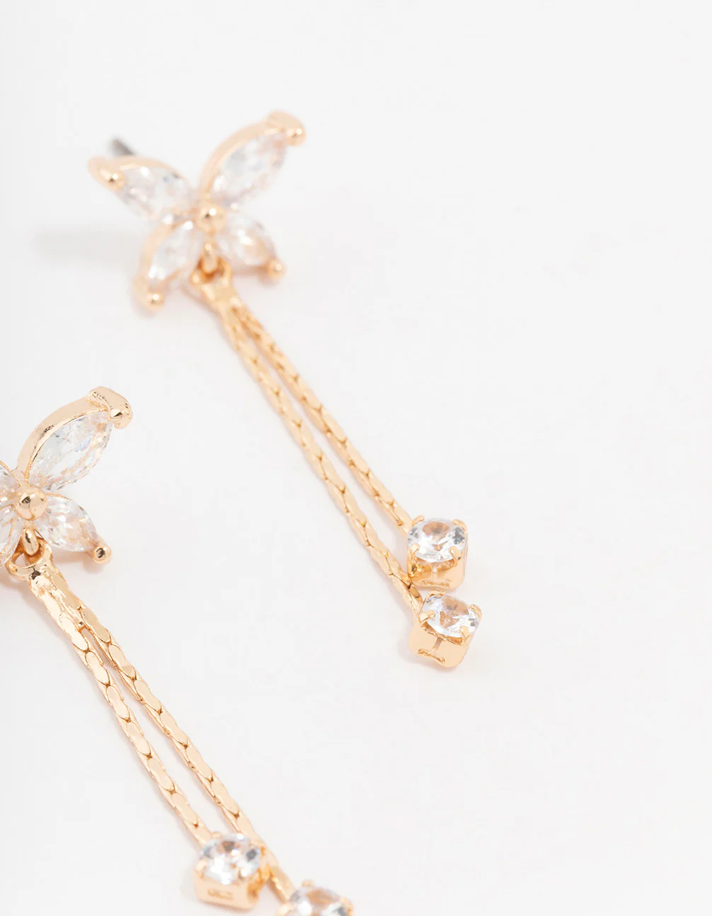 Gold Cubic Zirconia Butterfly Drop Earrings - Image 3