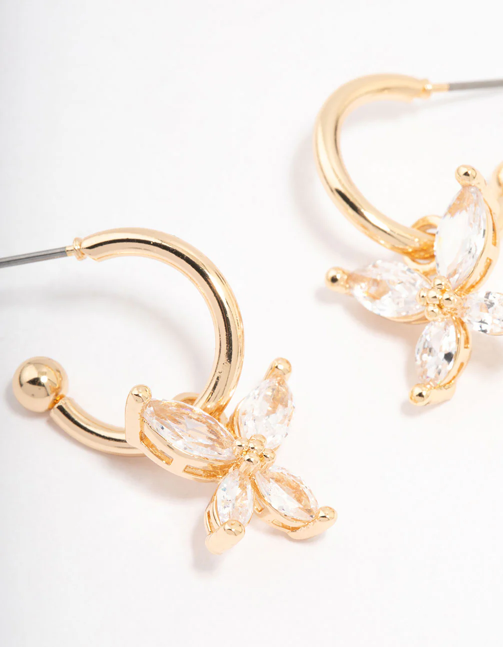 Gold Cubic Zirconia Butterfly Huggie Hoop Earrings - Image 2