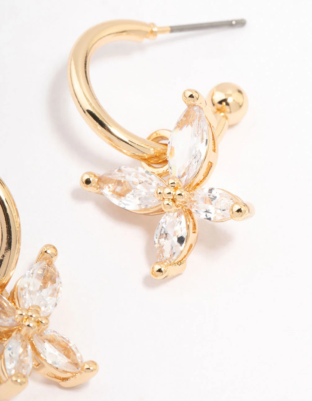 Gold Cubic Zirconia Butterfly Huggie Hoop Earrings - Image 3