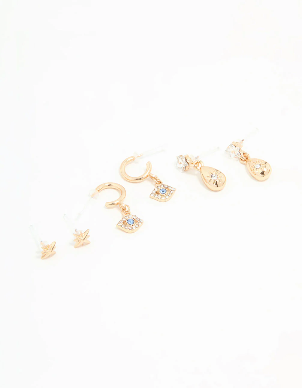 Gold Cubic Zirconia Celestial Earrings 3-Pack