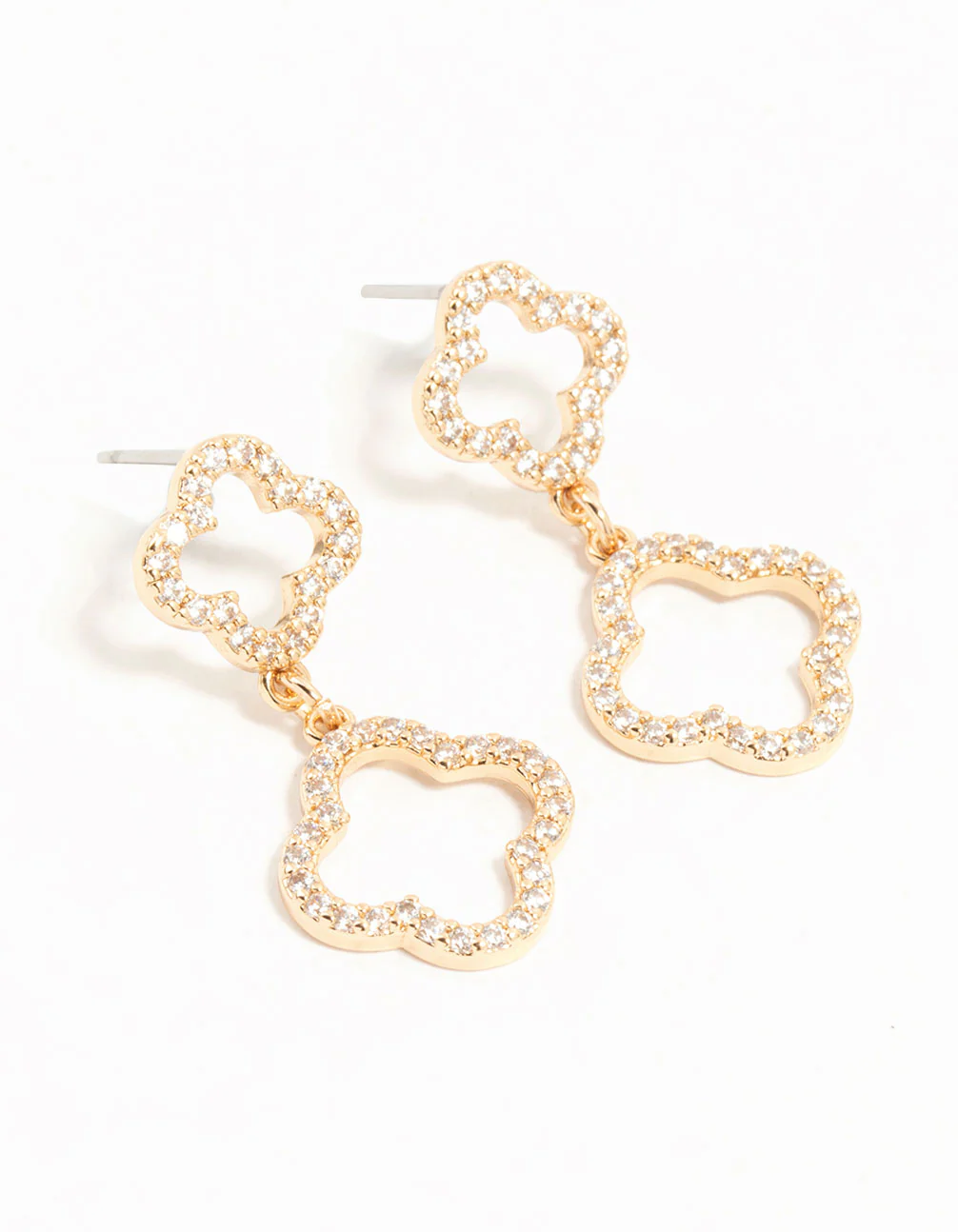 Gold Cubic Zirconia Flower Drop Earrings