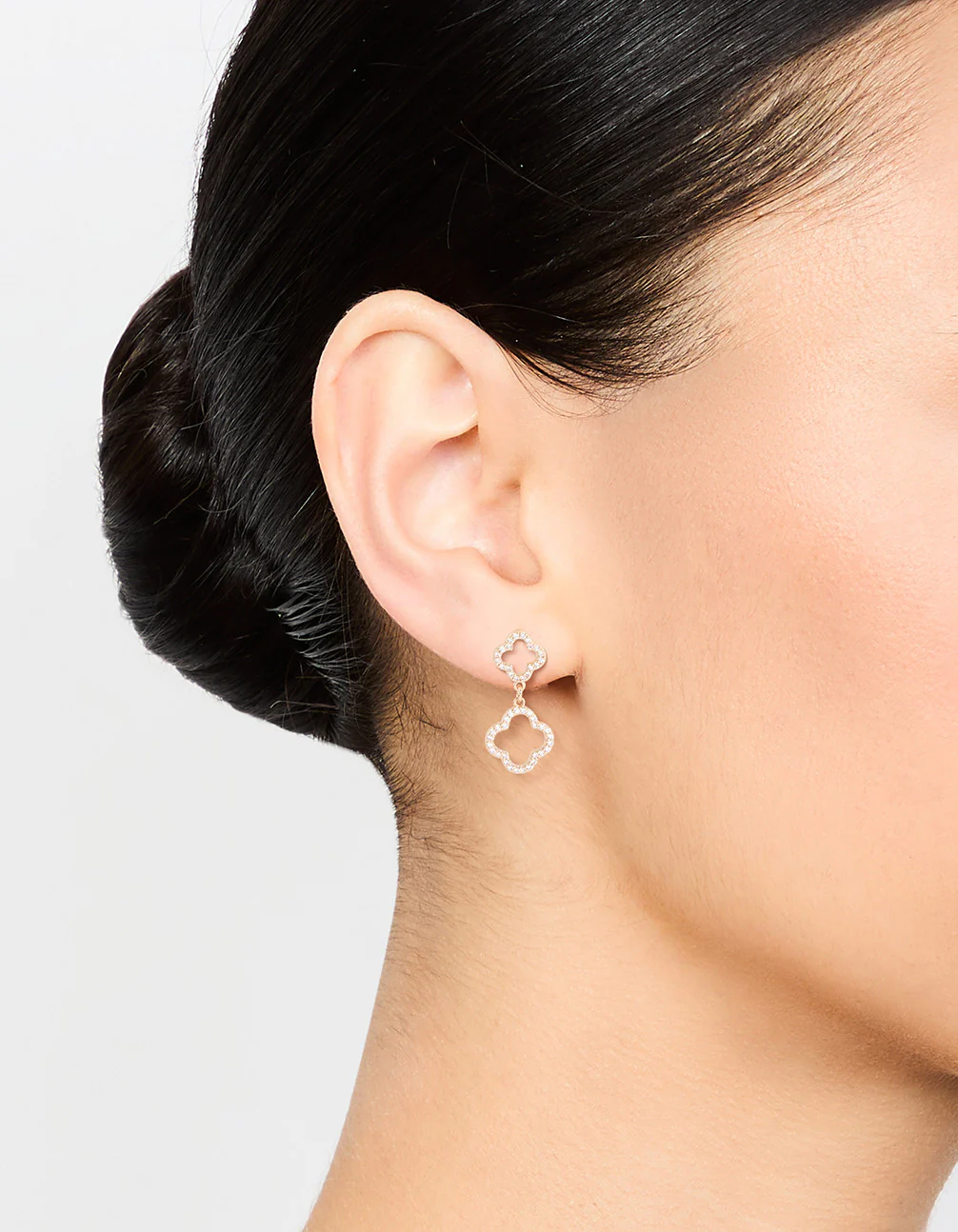 Gold Cubic Zirconia Flower Drop Earrings - Image 4