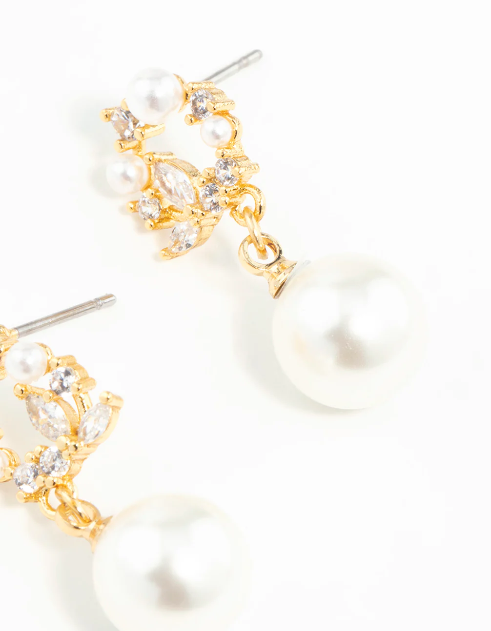 Gold Plated Cubic Zirconia Cluster & Freshwater Pearl Drop Earrings - Image 3