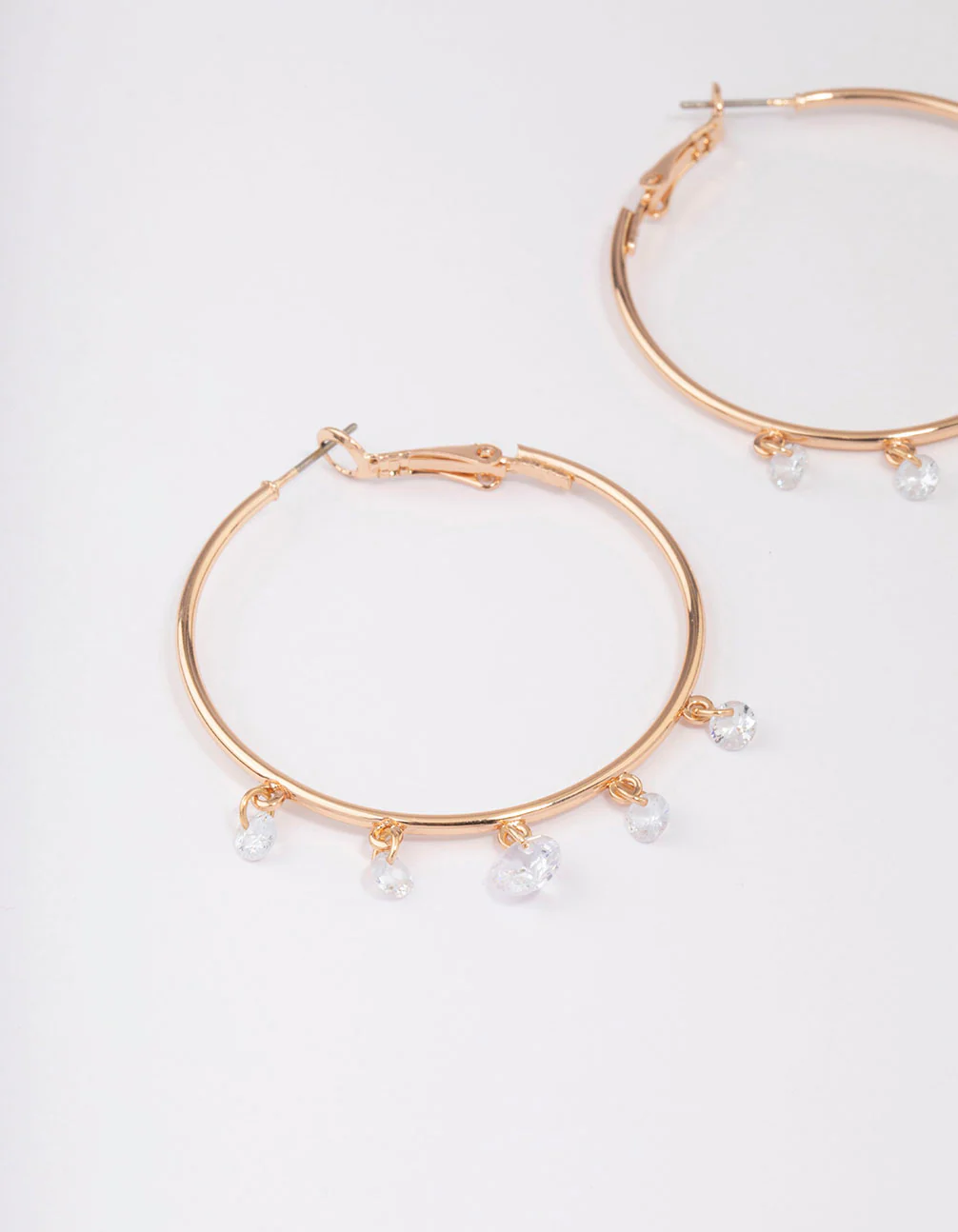Gold Cubic Zirconia Dangle Hoop Earrings - Image 2