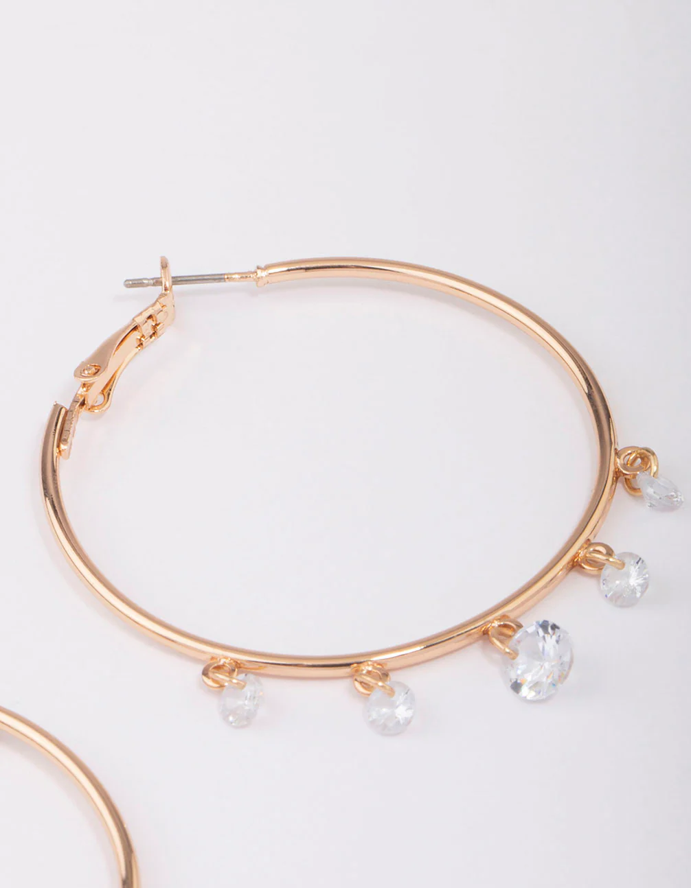 Gold Cubic Zirconia Dangle Hoop Earrings - Image 3