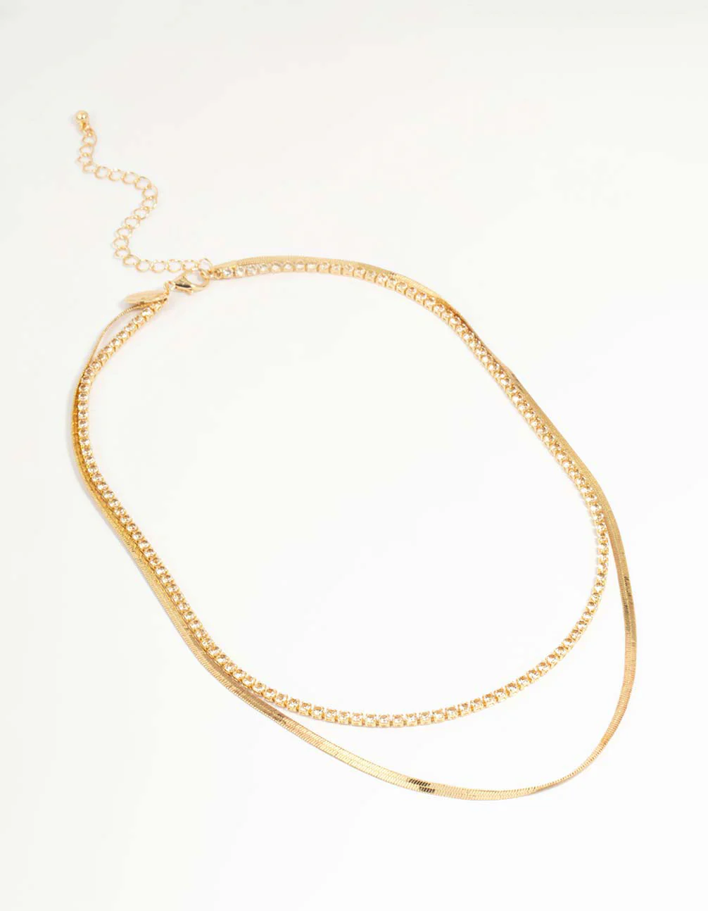 Gold Cubic Zirconia Diamante & Chain Layered Necklace - Image 2
