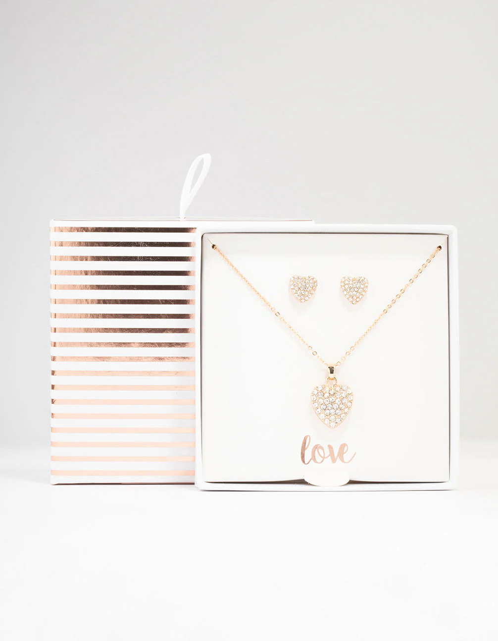 Gold Cubic Zirconia Diamante Heart Necklace & Stud Earrings Set - Image 2