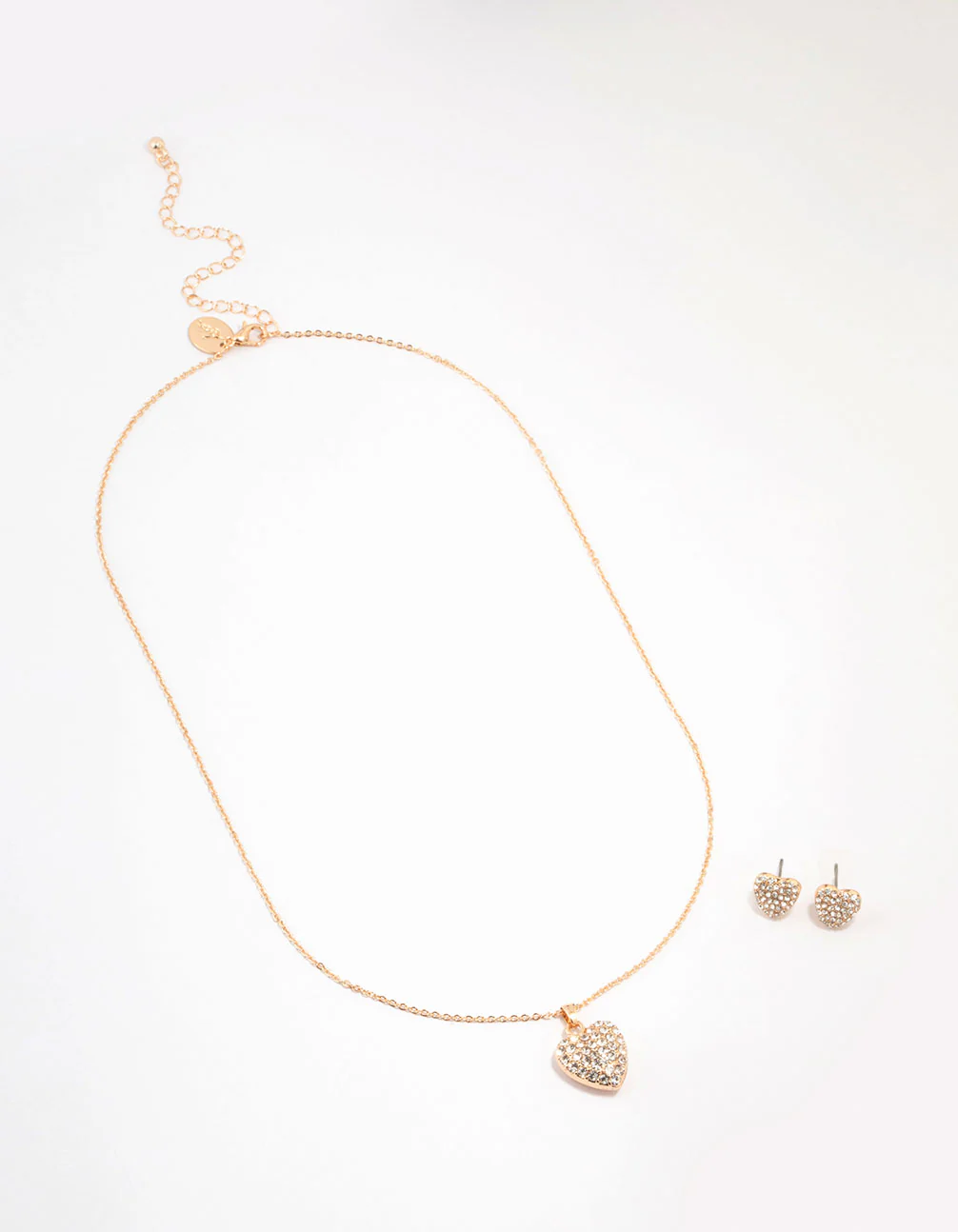 Gold Cubic Zirconia Diamante Heart Necklace & Stud Earrings Set - Image 3