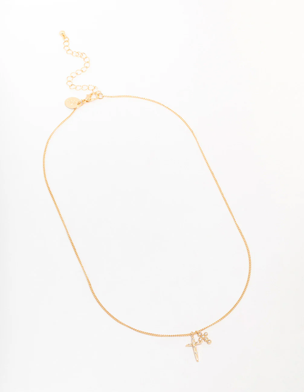 Gold Cubic Zirconia Double Cross Pendant Necklace - Image 2