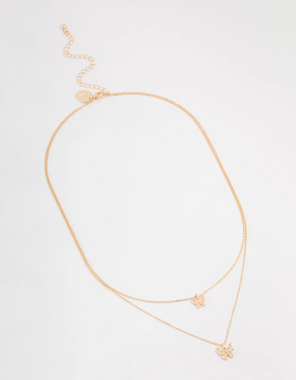 Gold Cubic Zirconia Double Row Butterfly Pendant Necklace - Image 2