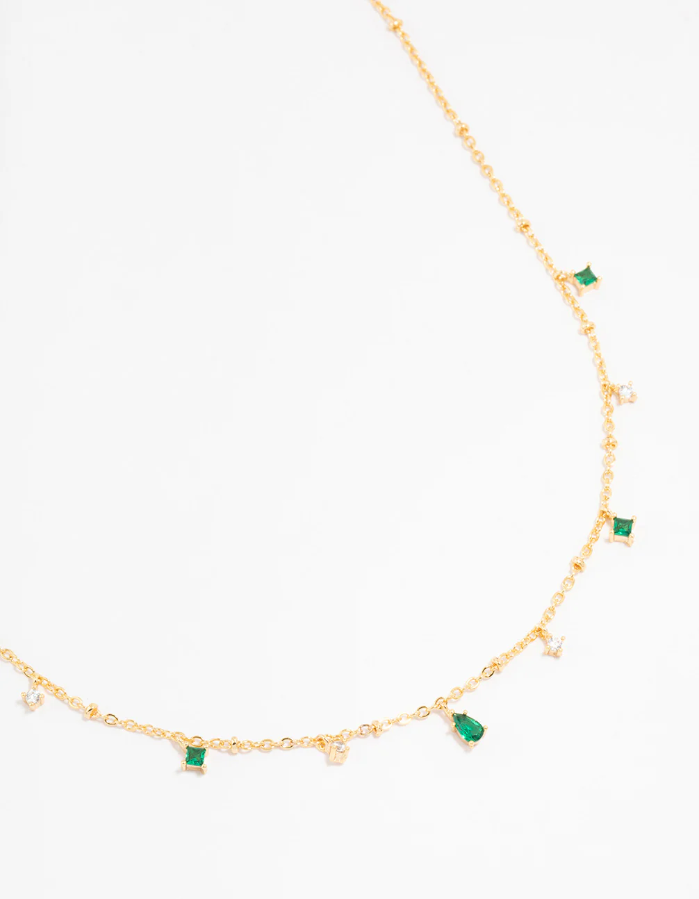 Gold Plated Cubic Zirconia Emerald Pear Dainty Station Necklace