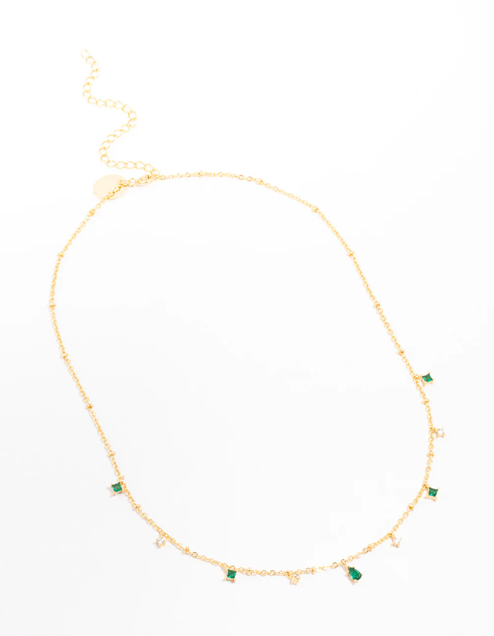 Gold Plated Cubic Zirconia Emerald Pear Dainty Station Necklace - Image 2
