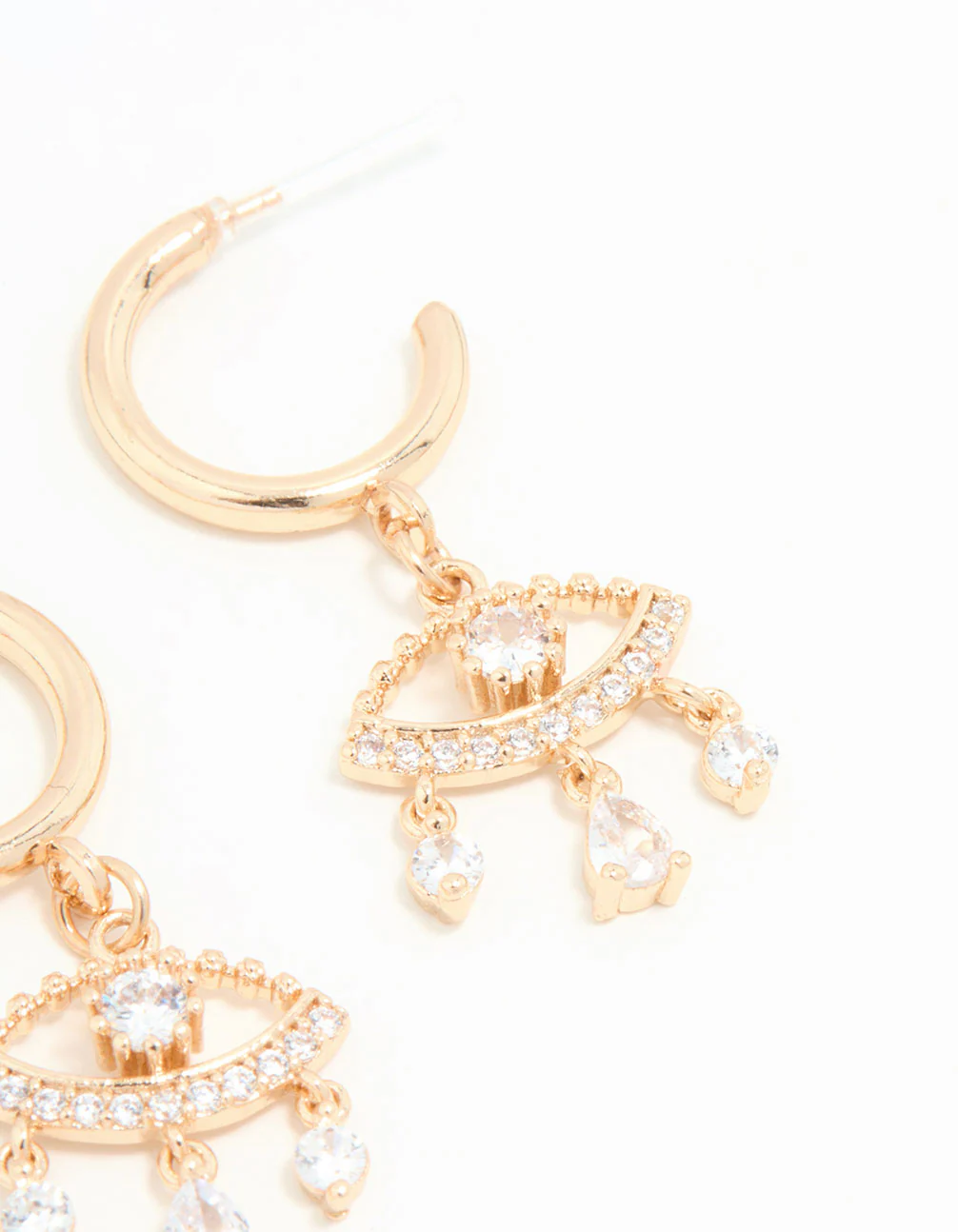 Gold Cubic Zirconia Eye Hoop Earrings - Image 5