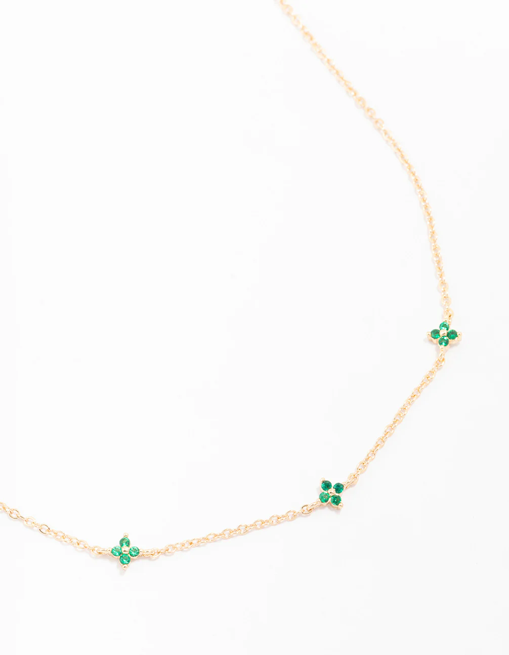 Gold Cubic Zirconia Fine Station Flower Necklace