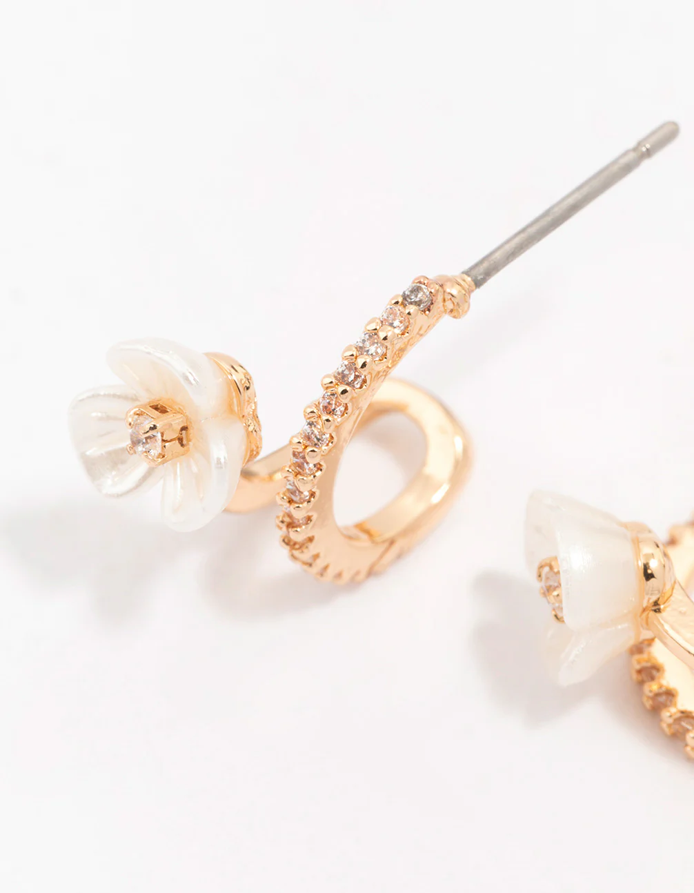 Gold Cubic Zirconia Flower Double Hoop Earrings - Image 2