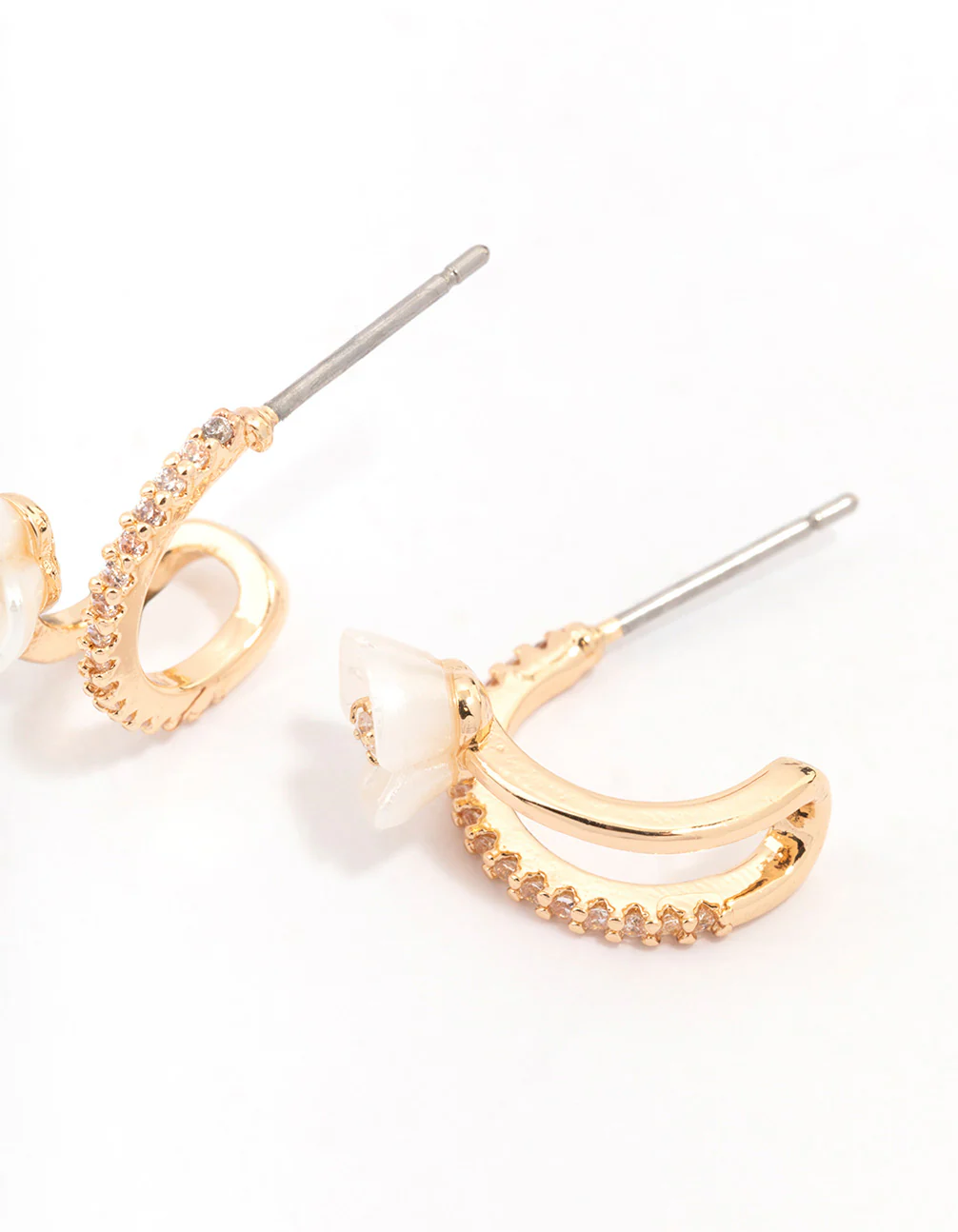 Gold Cubic Zirconia Flower Double Hoop Earrings - Image 3