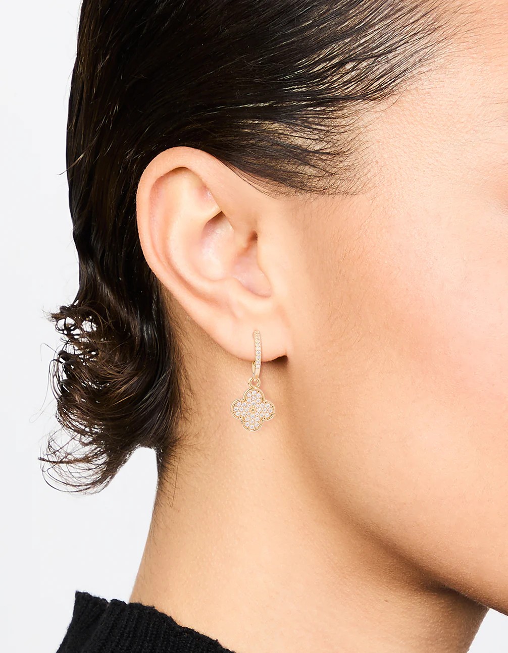 Gold Cubic Zirconia Flower Hoop Earrings - Image 2