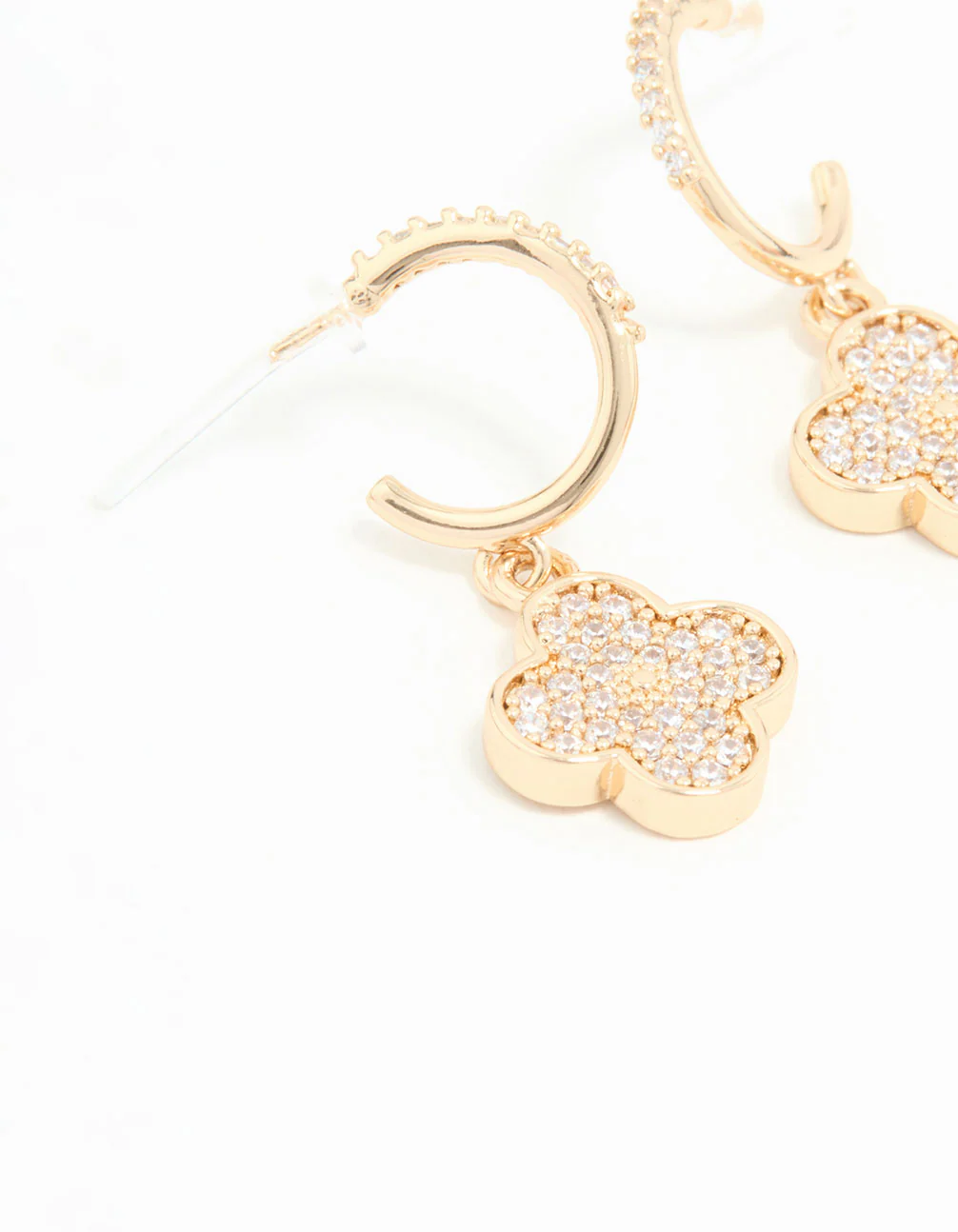 Gold Cubic Zirconia Flower Hoop Earrings - Image 4