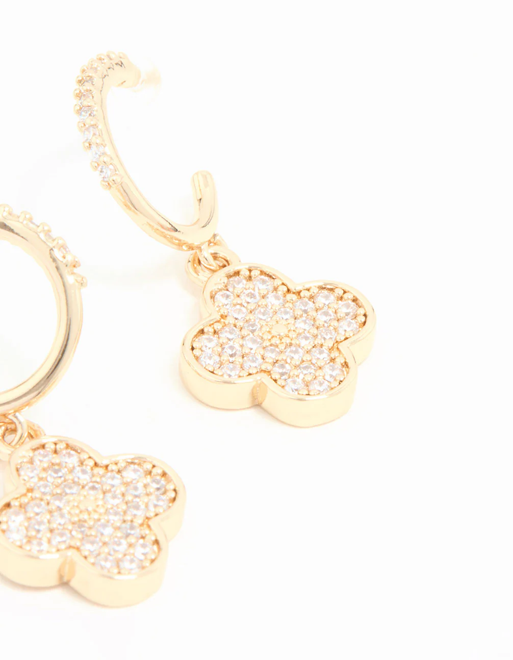 Gold Cubic Zirconia Flower Hoop Earrings - Image 5
