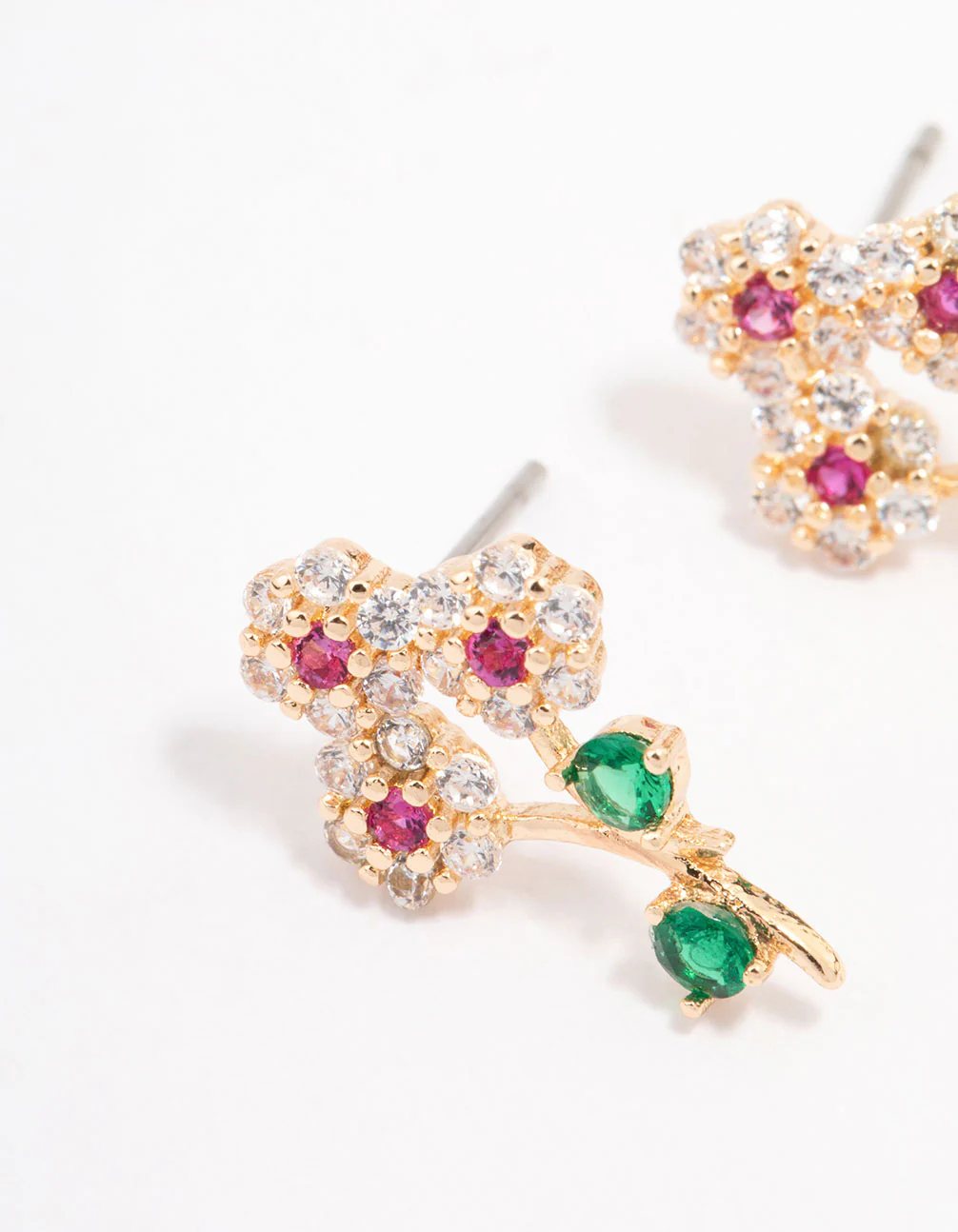 Gold Cubic Zirconia Flower Stud Earrings - Image 2