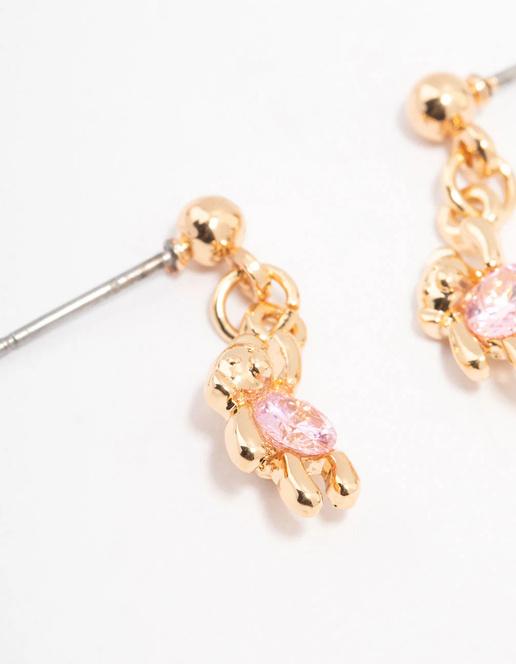 Gold Cubic Zirconia Hanging Teddy Bear Earrings - Image 2