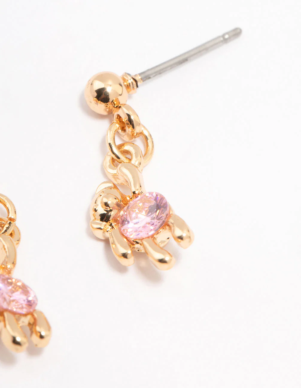 Gold Cubic Zirconia Hanging Teddy Bear Earrings - Image 3