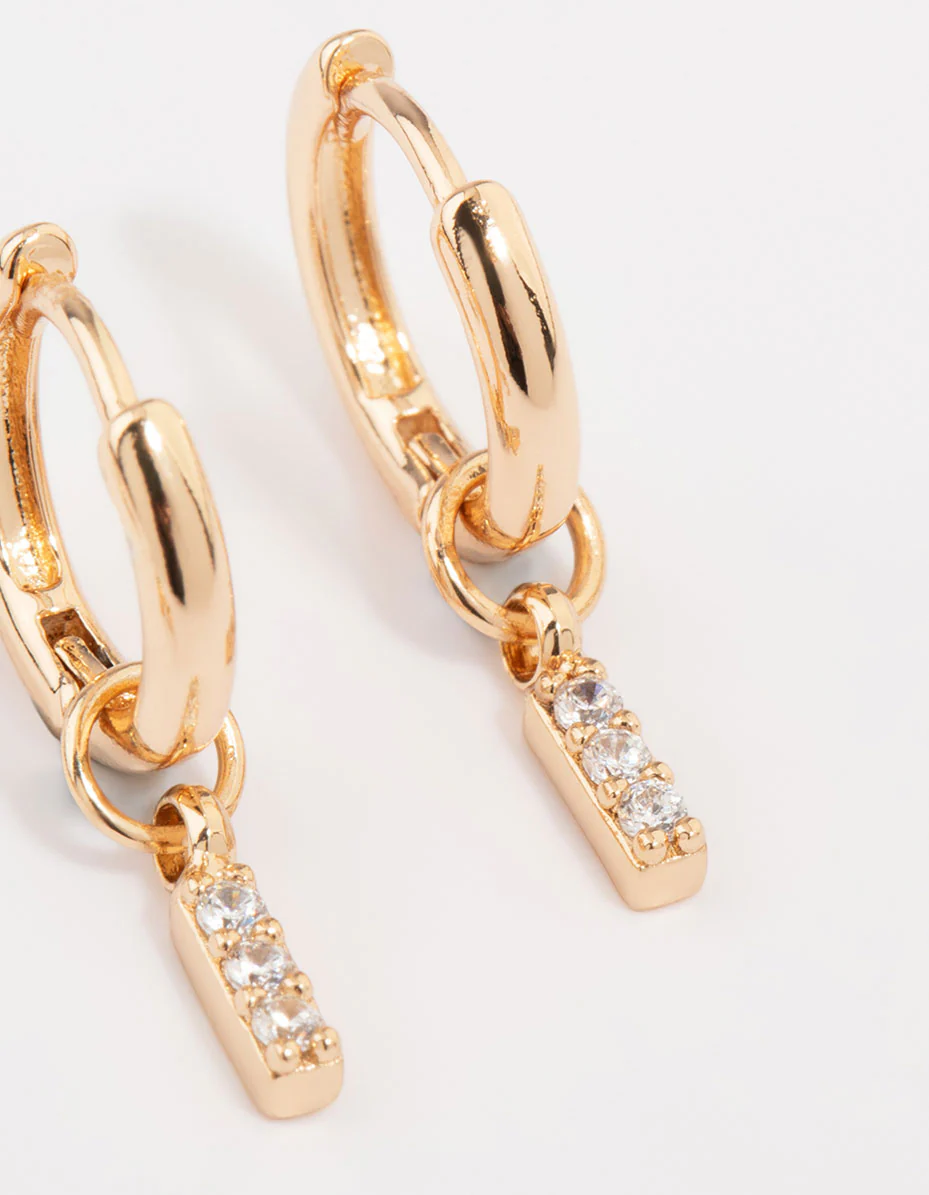 Gold Cubic Zirconia Heart & Twisted Huggie Earrings 3-Pack - Image 5